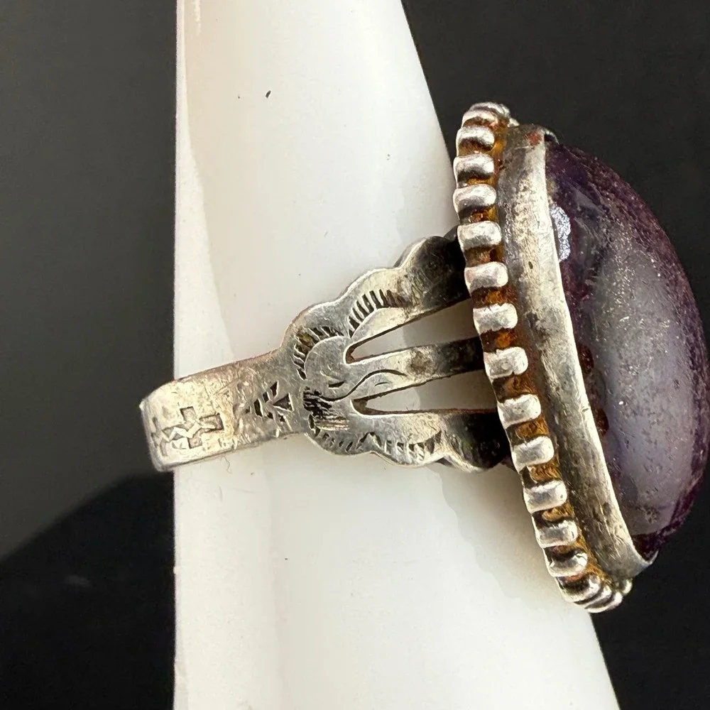 Vintage Ring Dragons Breath Sterling Silver Fred Harvey Era Purple Red Size 7